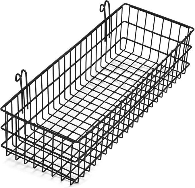 Kaforise Hanging Basket for Wire Wall Grid Panel, Multi-Function Wall Storage and Display Basket, Flower Pots Shelf Balcony Plant Storage Holder, Extra Large Size,15.7"×5.9"×3.9",Black