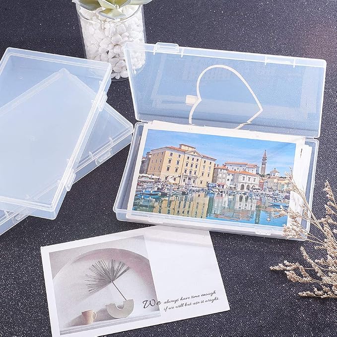BENECREAT 4 Pack 6.7x4.13x1 Inches Large Clear Plastic Box Container Clear Storage Organizer with Hinged Lid for Small Craft Accessories Office Supplies Clips