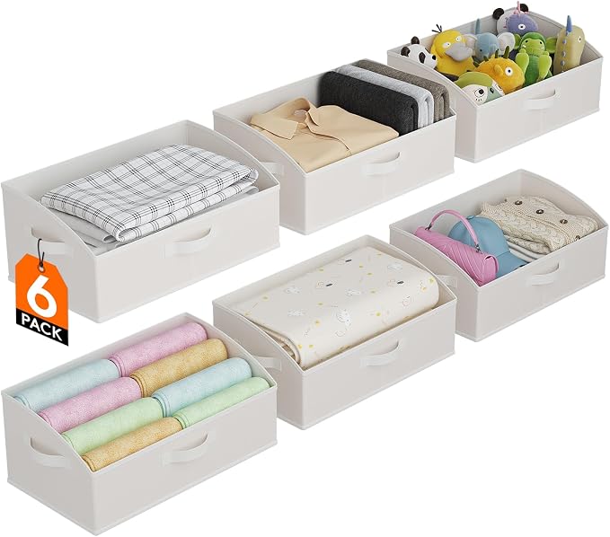 Lifewit Trapezoid Closet Storage Bins for Shelf, 6 Packs Non-woven Closet Organizer Baskets with Handles, Foldable Clothes Containers Boxes for Clothing, Book, Purse, 23L, Extra Large, White