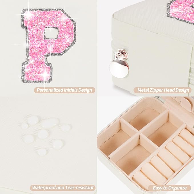 Uygafly Travel Jewelry Case - Personalized Jewelry Box for Women,Small Jewelry Organizer Cute Jewelry Organizers and Storage Aesthetic,Travel Essentials Birthday Gifts for Girls Women | Cream,P
