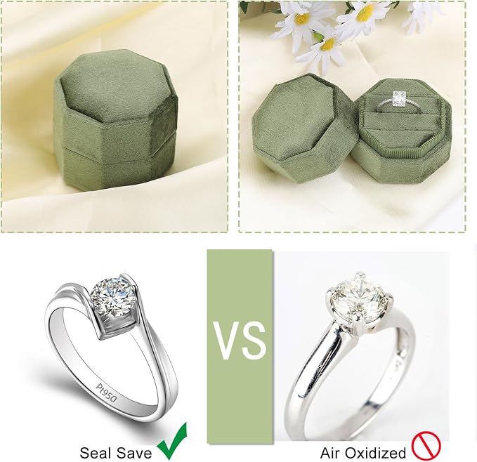 WantGor Velvet Ring Box, 3 Slots Jewelry Ring Gift Box Vintage Ring Display Holder Case for Wedding Ceremony Proposal Engagement (Olive Green)