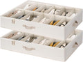 StorageWorks Underbed Shoe Storage Organizer for Closet, 2-Pack Fabric Under Bed Shoe Organizer with Adjustable Dividers, Fits up to 24 Pairs, Beige(Cottlyn Fabric)