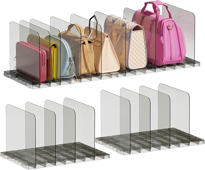 PAVSTINE 2 Pack Adjustable Purse Organizer, Stackable Closet Storage, Black | Adjustable Dividers, Clear Acrylic Handbag Storage Shelf, Keeps Bags & Clutches Upright, Stackable to Save Space, for Bedroom