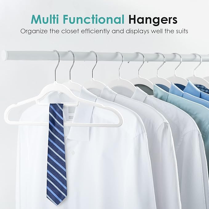DUDUCOFU Velvet Hangers Non Slip Felt Hangers, 50 Pack White Velvet Clothes Hangers Space Saving Slim with 360 Degree Swivel Hook for Suits Coats, Jackets, Pants, and Dress Clothes