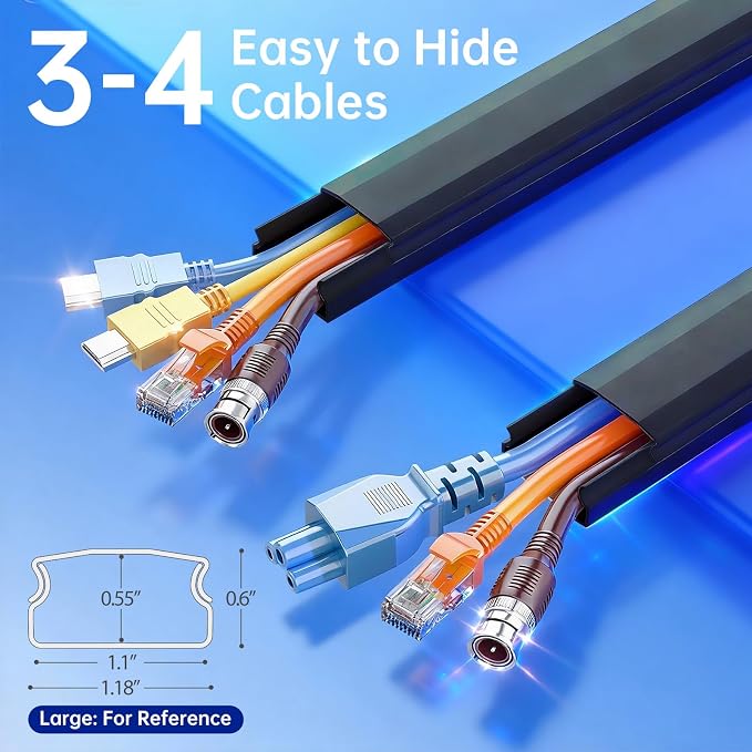 Delamu Black Cord Hider, 236in Cord Covers for 3-4 Wires on Wall, Cable Hider Wire Covers for Cords, Wire Hiders for TV on Wall, TV Cord Hider for Wall Mounted TV, 15x L15.7 W1.18 H0.6in, Black