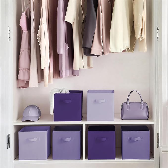 Cupic Cupid 11 Inch Storage Cube, Fabric Cube Storage Bin with Handles, Storage Cube Organizer for Clothes and Toys, Collapsible Cube Bins for Closet, Shelves, Nursery, 6-Pack, Purple Gradient
