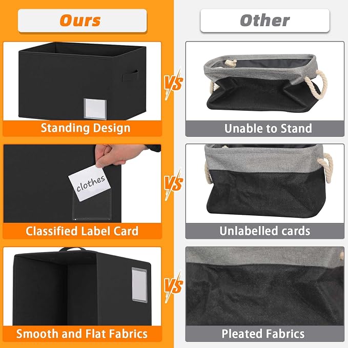 3 Pack Fabric Storage Bins Storage Basket Closet Shelf Organizer for Closet Organizing, Decorative Large Linen Closet Organizers and Storage (Black, 15"x11"x9.5")