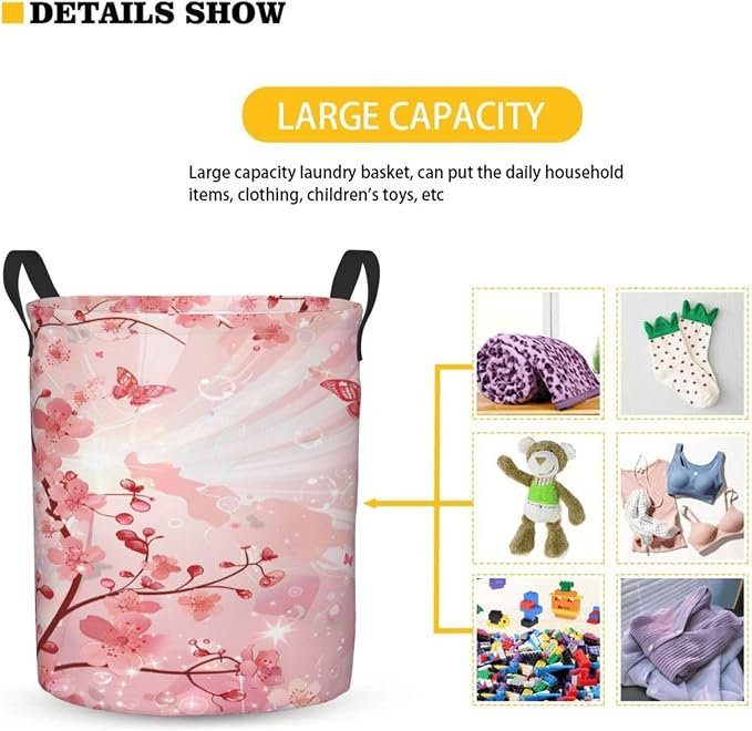 Beautiful Cherry Blossom Flowers Laundry Basket,Laundry Hamper,Collapsible Storage Bin, Oxford Fabric Clothes Baskets,Nursery Hamper For Home,Office,Dorm,Gift Basket