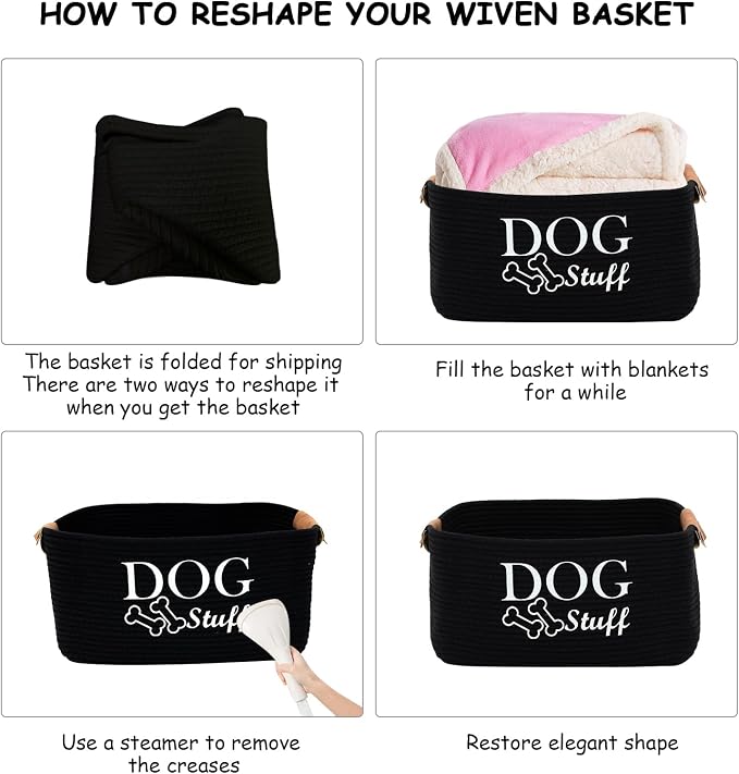 Geyecete Square Dog toy basket storage Cotton Rope Storage Basket Pet/Pet Toy And Accessory Storage Bin Doy Toy Box-Black