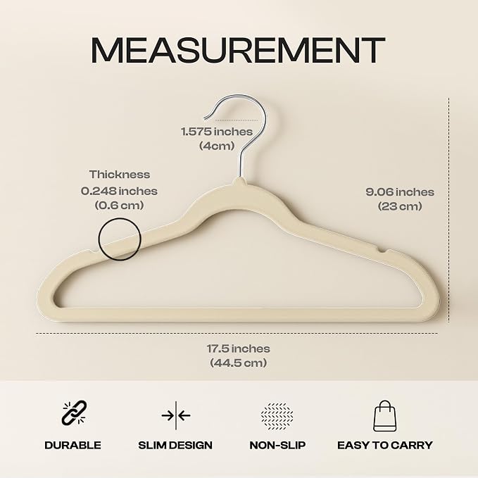 Utopia Home Velvet Hangers, 20 Pack, Ivory | Luxury Non-Slip Slim Pant & Coat Hangers, Strong Space-Saving Clothes Hangers with Pants Bar and 360° Swivel Hook