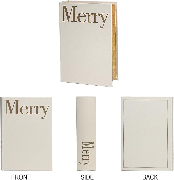 PACOLO Decorative Book Boxes, Faux Wood cover Storage for Hidden Jewelry, Money, and Cash (Merry)