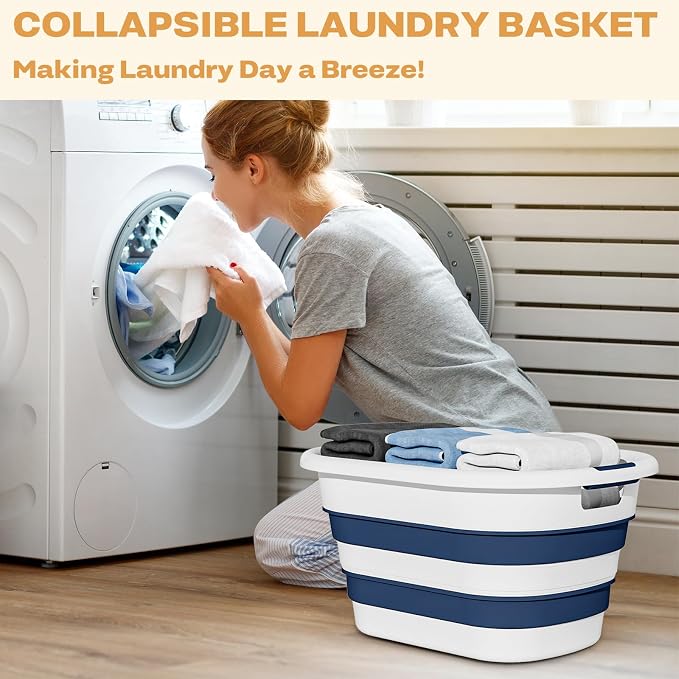 OOAMBB 43L(11.5Gallon) Collapsible Laundry Basket Plastic, Pop Up Laundry hamper/Storage Container, Foldable Laundry Basket with Large Capacity,Sturdy,Space Saver (Blue, 1 Pack)
