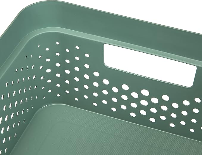 CURVER Infinity 11L 100% Recycled Storage Basket - Multi-Use, Stackable and Nesting - 35.5 x 26.7 x 13.7 cm - Green