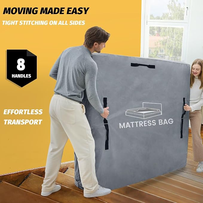 Mattress Bags for Moving and Storage, BETU Waterproof Mattress Protector King Mattress Cover with 8 Heavy Duty Handles and Zipper Extra Thick Moving Supplies for Bed (2 Pack:82x79x13.5 Grey)