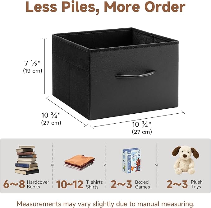 StorageWorks Black Storage Bins, Leather Front Fabric Storage Bins with Handles, Closet Organizers and Storage Bins, Organizer Baskets for Shelves and Closet, Collapsible Storage Baskets, 4-Pack