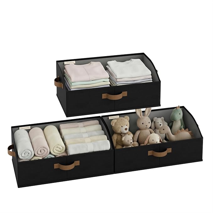 StorageWorks Closet Storage Bins, Trapezoid Black Closet Organizer, Closet Shelves Organizer, Foldable Organizing Baskets, Large, Black, 3-Pack