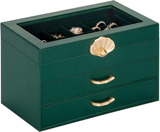 Enthralite Jewelry Box with 2 Drawers : Jewelry Display Organizer for Earrings Necklaces - Gift for Girls Women | Forest Green