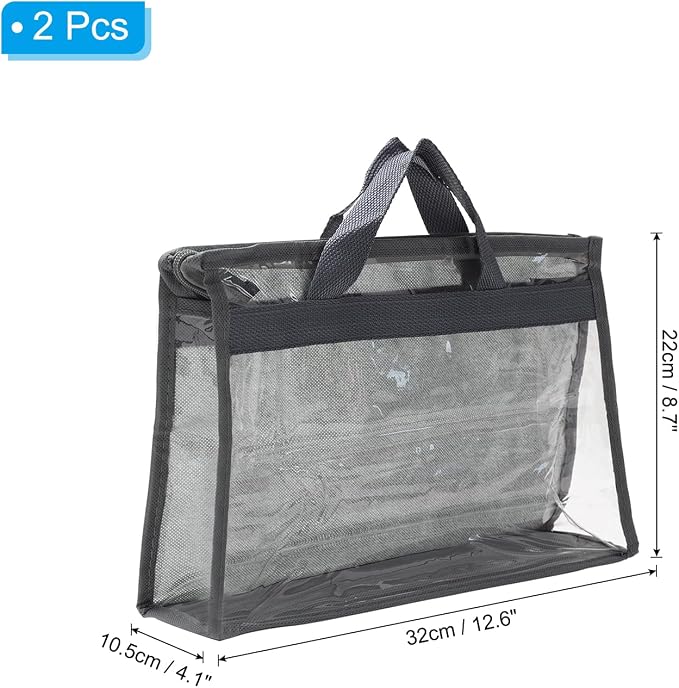 PATIKIL Handbag Dust Bags, 2 Pack Clear Purse Storage Organizer S Size PVC Dustproof Handbag Cover Transparent Purse Protector, Gray