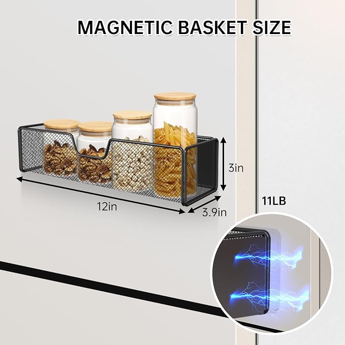 Magnetic Basket Organizer Holder for Fridge Magnetic Shelf Magnetic Storage Bin Box Containers for Refrigerator Whiteboard Classroom Magnetic Organizer