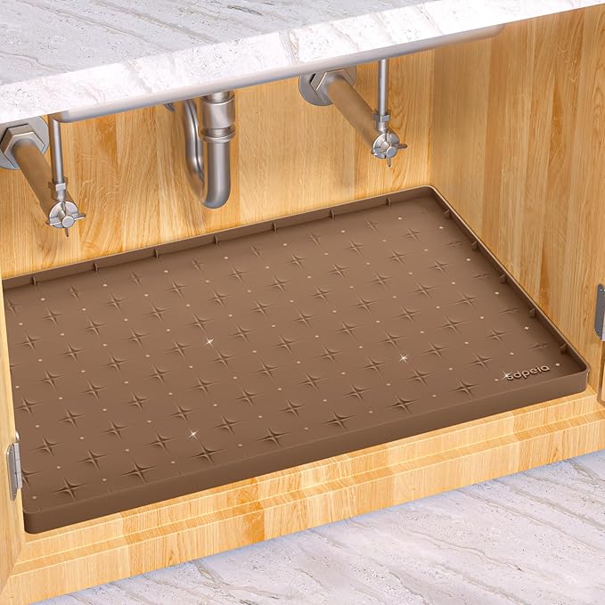 Sdpeia Under Sink Mat 31"×22" Waterproof Silicone Cabinet Liner & Sink Protector for Kitchen & Bathroom, Multi-Purpose Organizers Tray for Pets, Laundry, Cat Litter Mat