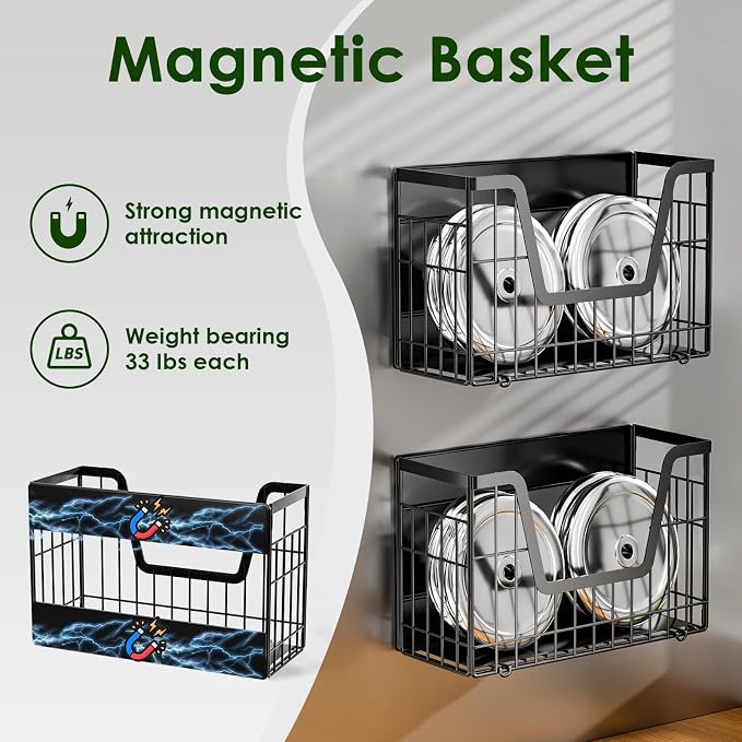 2 Set Magnetic Shelf for Fridge, Potato & Onion Storage Bins, Magnetic Fruit Basket for Refrigerator Pantry Kitchen Counter Laundry Organizer, Fridge Magnetic Spice Rack Magnet Fridge Storage