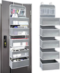 Easy Assembly Over The Door Organizer, 6 Shelves& 10 Side Pockets, Heavy-Duty Reinforced Mesh Rack Holds 44lb, Hanging Behind Door Storage for Bathroom Pantry, Nursery, Closet, Shoes, Towels-Grey