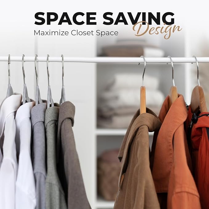 Our Modern Space 200 Pack Velvet Hanger for Shirt Pants Dresses Skirts Suits Jackets - Slim Space Saving Design - Standard Coat Hanger - Sturdy & Durable Design with Shoulder Grooves Hook