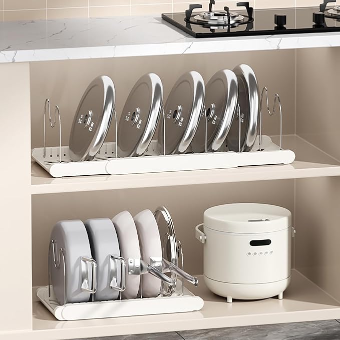 Pot Rack : Pots and Pans Organizer Under Cabinet 7 Adjustable Compartment Expandable Pot Lid Holder for Kitchen Cookware, Bakeware, Lid, Dishes, Cutting Boards,Apricot 2PCS