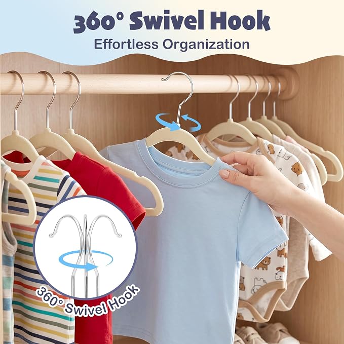 HOUSE DAY 11 Inch Velvet Baby Hangers 50 Pack Beige, Premium Kids Hangers for Children, Infant & Toddler Clothes, Durable Non Slip Small Baby Felt Hanger for Closet, Ideal for Everyday Use