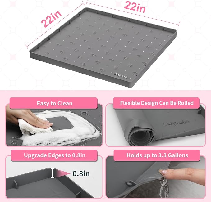 Sdpeia Under Sink Organizer Waterproof Under Sink Mat for Kitchen and Bathroom - Protects Cabinets from Leaks 22 x 22 inches Kitchen Cabinet Liner Shelf Liner(Grey), Gray