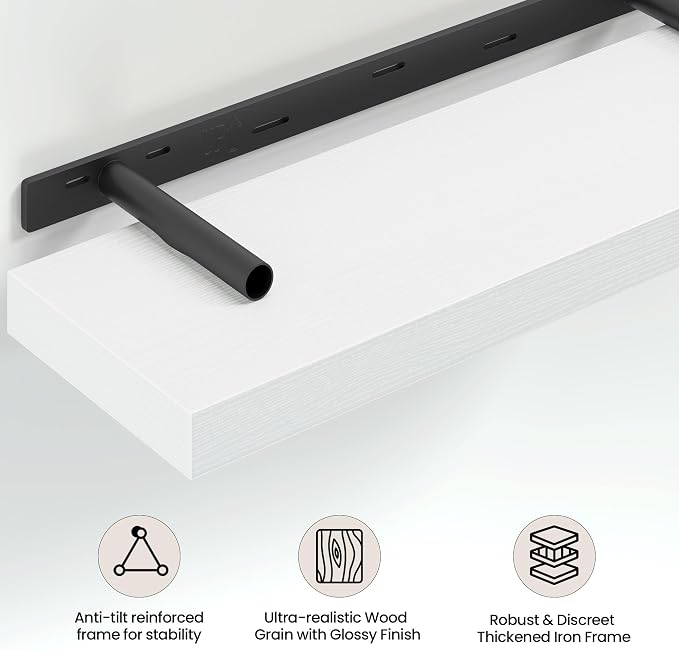Vivelove 40 Inch Floating Shelves Wall Mounted for Display, 6.5 Deep Duty Shelves with Invisible Brackets for Living Room,Bedroom,Kitchen, Bathroom Storage & Decor,40" Wx6.5 Dx1.4 H - White