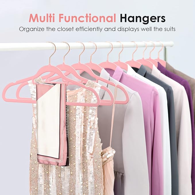 DUDUCOFU Velvet Hangers Non Slip Felt Hangers, 50 Pack Pink Velvet Clothes Hangers Space Saving Slim with 360 Degree Swivel Hook for Suits Coats, Jackets, Pants, and Dress Clothes