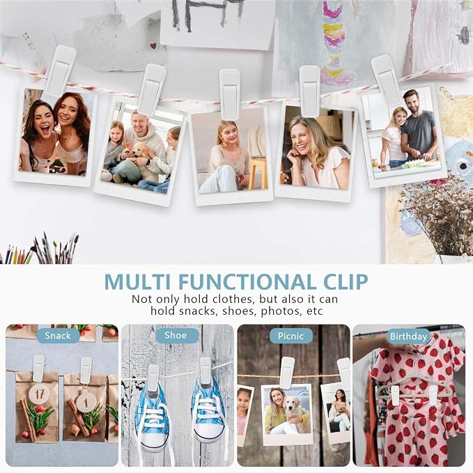 KISEER 40 Pcs Plastic Baby Hanger Clips Slim-line Finger Clips Set for Clothes Hanger Velvet Hanger (White)