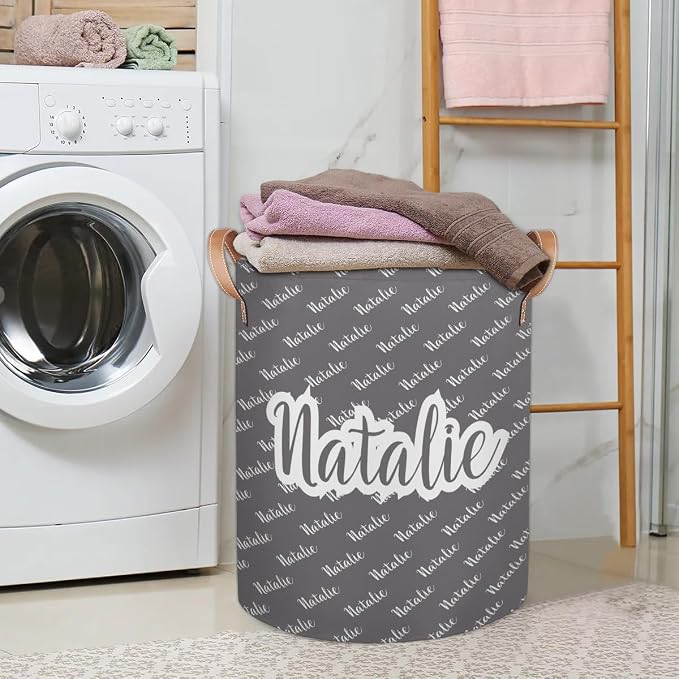 Personalized Laundry Basket, Custom Gift Laundry Hamper, Collapsible Nursery Waterproof Laundry Baskets, Dirty Clothes Toy Hamper with Handles Name Gray