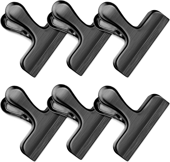 ANZNKU 6 Pack Black Chip Clips Bag Clips for Food Snack Kitchen Storage | Heavy Duty, Stainless Steel, Air Tight Seal, Durable Metal Clamps for Refrigerator Home Office, Use for Bread Coffee Paper