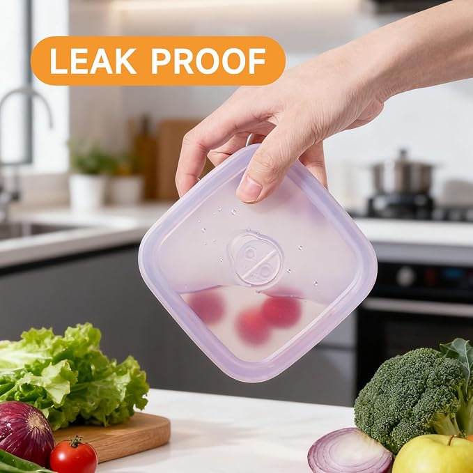 OTB Set of 2 Reusable Silicone Containers Clear, Nesting Leak-free Silicone Food Storage Boxes, BPA Free, Airtight, Dishwasher and Freezer Safe