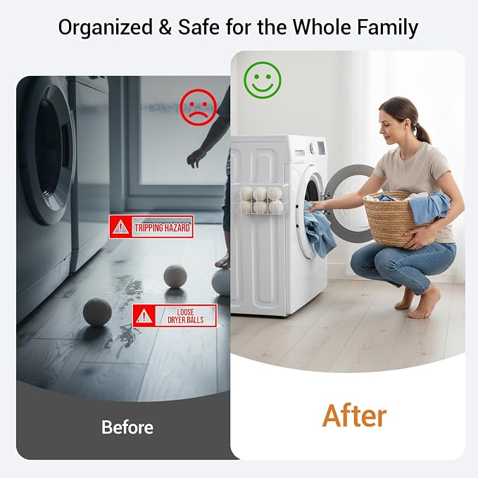FAMNONE 2-Pack Magnetic Basket for Dryer Balls, Laundry Room Organizer | Metal Dryer Ball Holder, Magnetic Lint Bin, Fridge Basket, Washer Dryer Organizer for Kitchen, Laundry