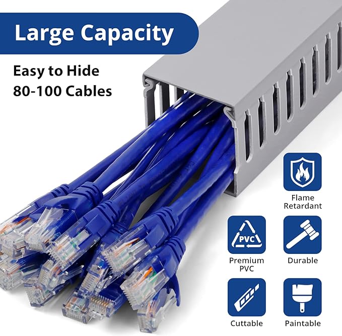 ZhiYo 3x3in Cable Raceway, Large Wire Tray, Cord Hider for Network Cable Management, Wire Covers for Cords Computer Under Desk, Cord Cover Wall Cable Hider Cable Cover, Gray, 6ft (2X L3ft)