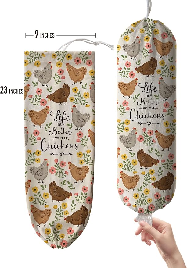 Hglian Plastic Bag Holder,Funny Chickens Grocery Bags Storage Organizer,Cute Farmhouse Kitchen Decor