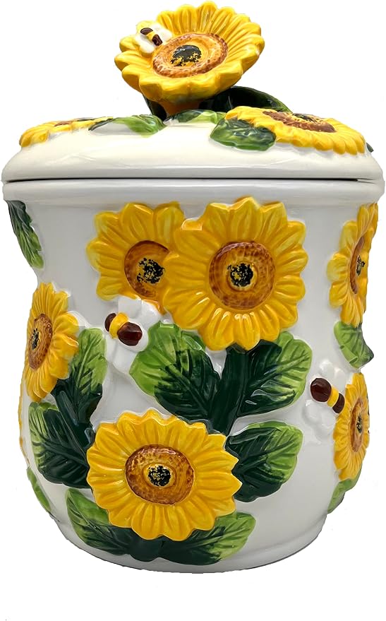 ACK 3-D Sunflower Hand Painted Cookie Jar, 83076