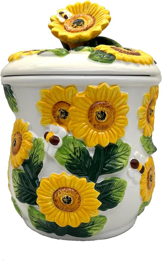 ACK 3-D Sunflower Hand Painted Cookie Jar, 83076