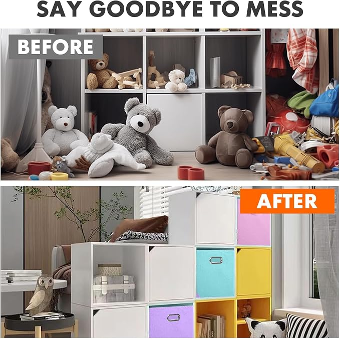 ShellKingdom Storage Bins, Foldable Fabric Storage Cubes And Cloth Storage Organizer Drawer with Metal Handle For Closet And Toys Storage, 11 X 10.5 X 10.5 INCH, 6 Pack (Lavender+Light Blue+Pink)