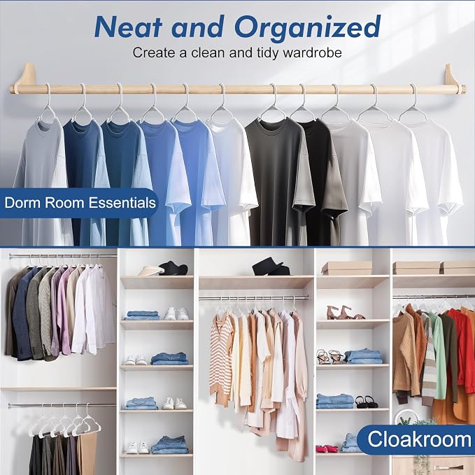 HOUSE DAY Plastic Hangers 50 Pack - White Clothes Hangers with Non-Slip Shoulder Grooves, Durable and Sturdy Coat Hanger, Space Saving Slim Design Perfect for Closet Organizers and Storage