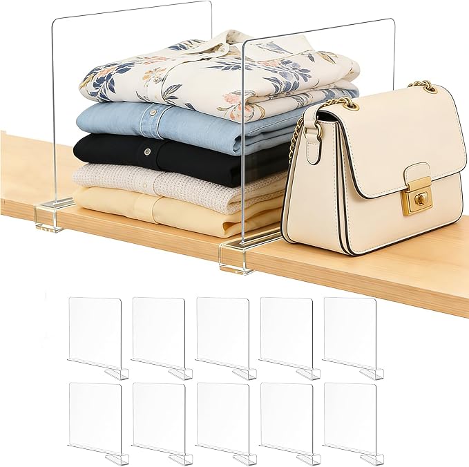 Acrylic Purse Organizer for Closet Shelf Dividers Organization Enthusiasts | Sturdy Shelf Dividers Closet Organizers for Clothes Towel Handbag - Clear Separators for Home Kitchen Office Space Saver