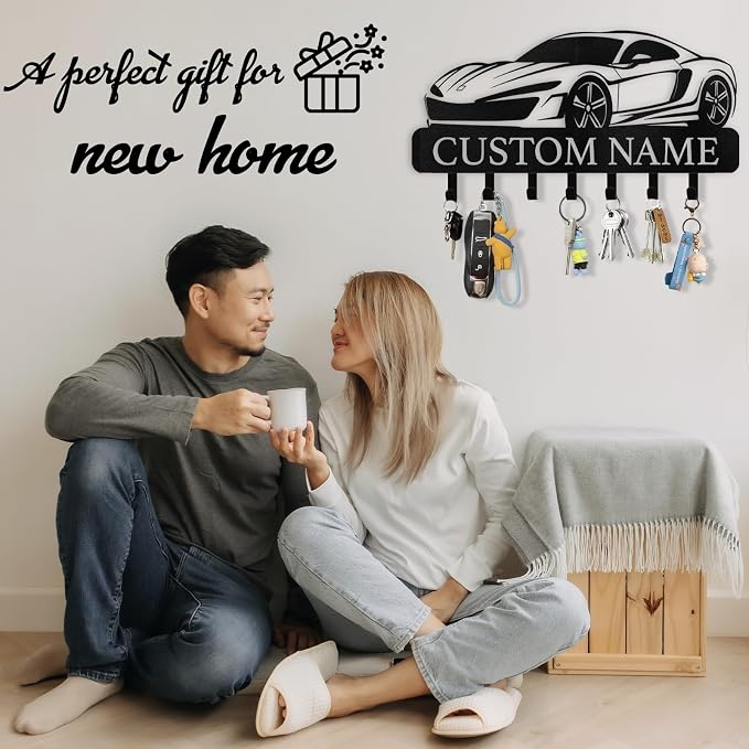 Dyoart Personalized Key Holder Wall Mount - Custom Key Rack Wall Mount with Hooks, Metal Key Rack Organizer, Car Design Key Hanger, Coat Rack, Wall Mounted Decor for Entryway, Front Door, Office