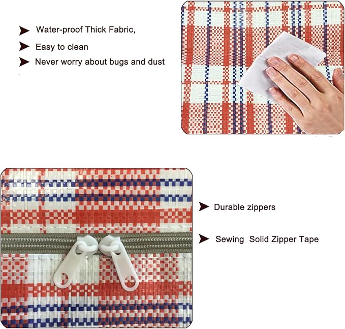 Heavy Duty Extra Large Moving Bags, 168L Oversize Organizer Storage Bags With Durable Zippers for Clothes Comforter Pillow, Waterproof Totes for Carrying Camping Bedding (Set of 4) - Red Checkered
