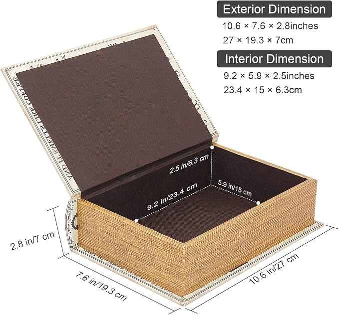 PACOLO Decorative Book Boxes, Faux Wood with Magnetic cover Storage for Hidden Jewelry, Money, and Cash (Coffee house)