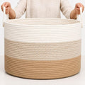 OrganiHaus Round Toy Basket & Blanket Basket, Cotton Rope 20x13" | 3-Toned Honey - Round Cotton Rope Basket, 20x13"