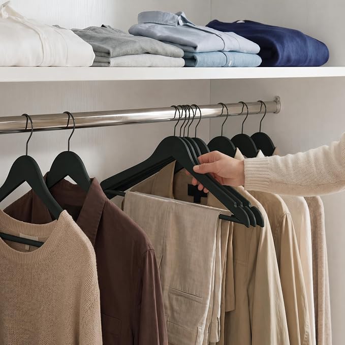 StorageWorks Black Wooden Hangers 30 Pack, Heavy Duty Wood Hangers for Closet, Clothes Hangers for Coats, Shirts, Pants, Suits