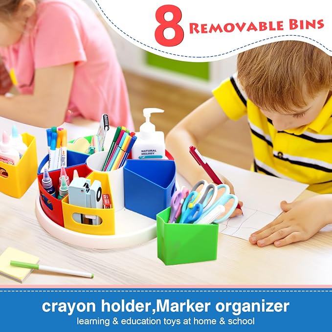 Art Supply Organizer Classroom Organization and Storage Pen Holder Desk Organizer for Marker,Crayon,Homeschool Supplies 360° Spin Art Caddy with Removable Bins, Birthday Gift for Kids 12 Inch